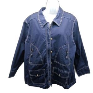 CJ Banks Utility Cotton Jacket Womans 2X Blue. Hidden Zipper/Extra Pockets......
